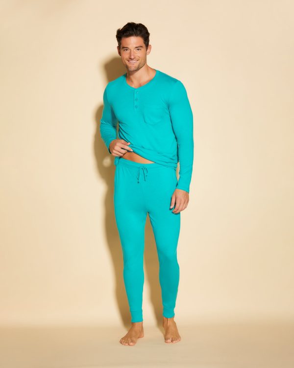 Conjunto De Pijama Para Hombre Con Camiseta Henley Y Pantalones Joggers For Sale - Image 3