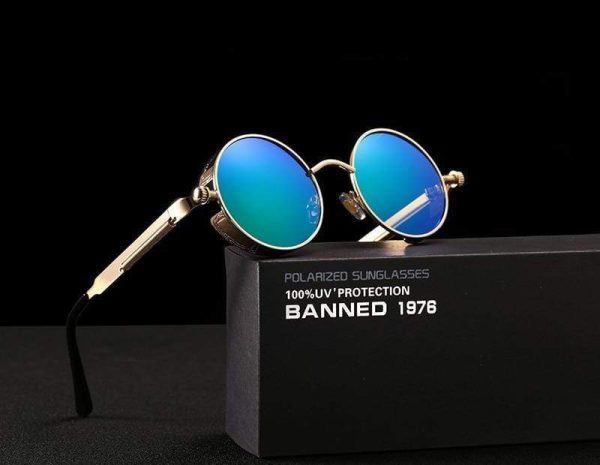 Men s Retro Round Metal HD Polarized Punk Steampunk Sunglasses Supply - Image 5