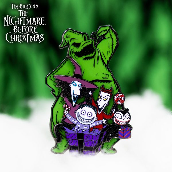 Nightmare Before Christmas Cluster Oogie Boogie, Lock, Shock and Barrel Collectible Pin on Pin Special Edition 300 - GLOW IN THE DARK - NEW RELEASE For Sale - Image 2