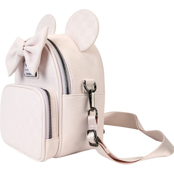 Disney Loungefly Minnie Mouse Checkered Texture Convertible Mini Backpack & Crossbody Bag Sale - Image 3