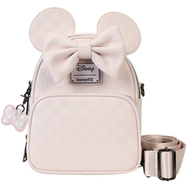 Disney Loungefly Minnie Mouse Checkered Texture Convertible Mini Backpack & Crossbody Bag Sale