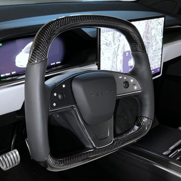 2021-2023 | Model S & X Yoke D-Round Steering Wheel - Real Molded Carbon Fiber Online